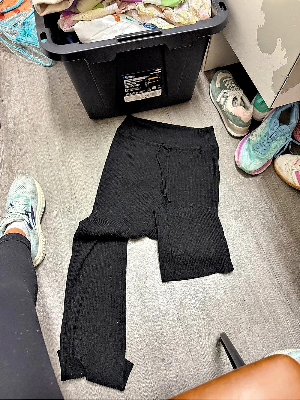 Black Ribbed Wide Leg Lounge Pants